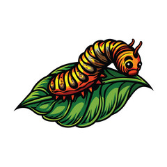 A realistic vector illustration of a caterpillar crawling on a leaf.