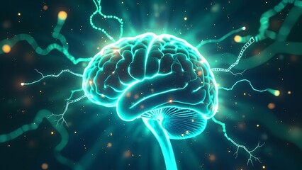 Glowing Human Brain Neural Network AI Art