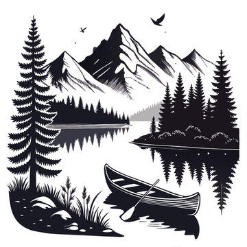 silhouette of a fisherman fishing on a boat vector art illustration isolated on transparent background.