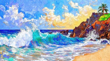 Waves Crashing Against Coastal Cliffs at Sunset