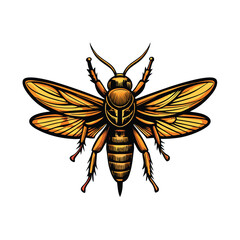 A realistic vector illustration of a single locust in flight, with detailed wings and body.