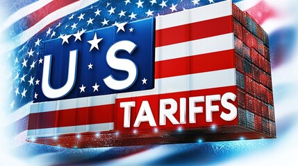 U.S. Tariffs depicted with flag-themed design showcasing trade impact and economic policies
