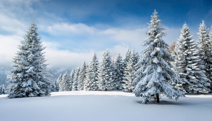Naklejka premium christmas background with snowy fir trees