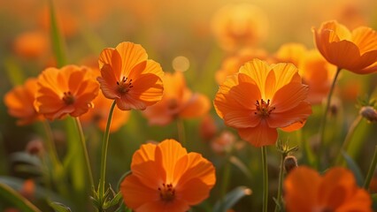 Vibrant Orange Flowers in Sunset Meadow Meadow Landscape Photography