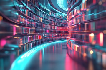 Conceptual angle of knowledge streams flowing into a glowing education portal