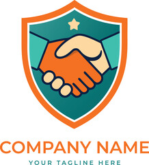 Hands shaking hands logo in shield vector template design