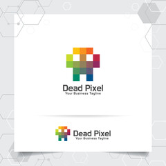Skull colorful logo with modern pixel mosaic style for technology