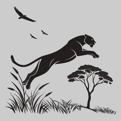 cheetah jump silhouette vector design art and illustration