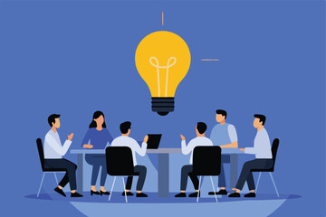 A group of people are sitting around a table in a meeting, brainstorming and sharing ideas.