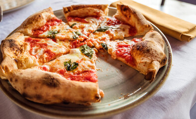Italian margarita pizza in a restaurant 