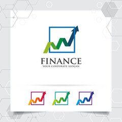 Business finance logo design with arrow vector and statistic symbol for investment ,data analyst ,financial company.