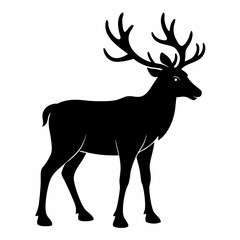 Caribou Black Silhouette Vector Illustration on White Background