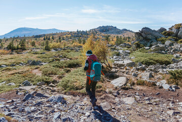 Senior Man walking  in the autumn  mountain . Vitosha mountain,  ,Bulgaria