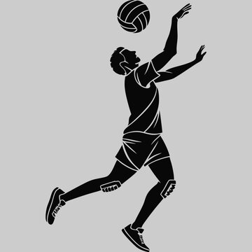 black volleyball player jumping to spike clip art preview