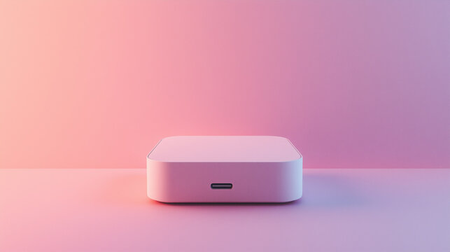 mini desktop computer with a minimalist design on a pink background