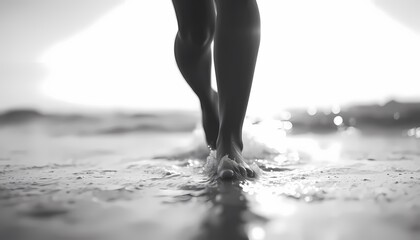 Woman's Feet Walking in Surf with Depth of Field Effect
