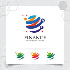Finance logo marketing design with arrow vector and statistic symbol for investment ,data analyst ,financial company.