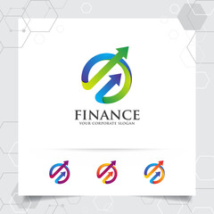 Finance logo marketing design with arrow vector and statistic symbol for investment ,data analyst ,financial company.