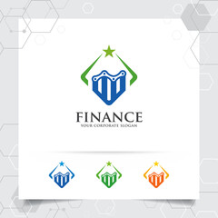 Finance logo marketing design with arrow vector and statistic symbol for investment ,data analyst ,financial company.