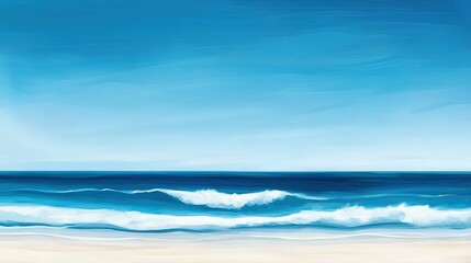 Obraz premium Painting depicts a blue sky with a wave crashing into the shore on a beach scene