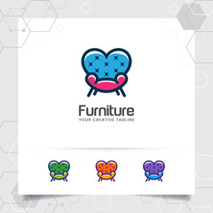 Furniture logo design vector with chair sofa icon illustration for home furnishing, interior architecture and gallery.