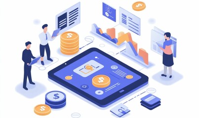 Obraz premium Financial data analysis; people using technology.