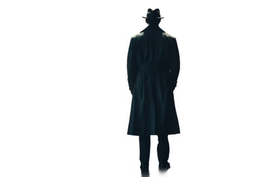 Male detective stands with his back isolated on transparent background - Powered by Adobe