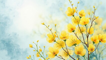 Obraz premium Vibrant Yellow Flowers Watercolor Painting Botanical Art