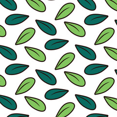 Naklejka premium Seamless floral pattern with foliage. Hand drawn leaves. Decorative texture with a leaf. Design element, graphic print for fabric, textile industry, wrapping paper.