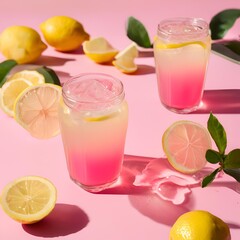 pink lemonade splash with lemons 