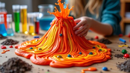 Kids Science Experiment Volcano Eruption Slime Play Dough