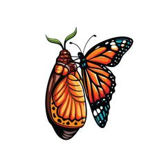 Vector illustration of a butterfly emerging from its chrysalis.