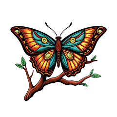 Vector illustration of a butterfly perched on a tree branch with detailed wings.
