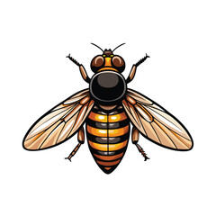 A vector illustration of a hoverfly in mid-air with its wings spread out, capturing its prey.