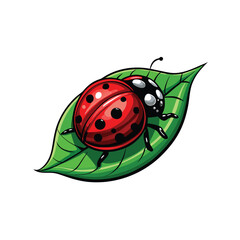 Vector illustration of a ladybug with black spots on a green leaf.