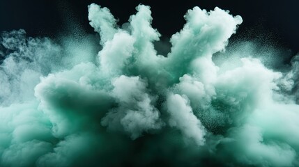 The composition of swirling green smoke clouds signifies a sense of dynamic energy and mystery, creating an evocative visual that plays with light and depth.