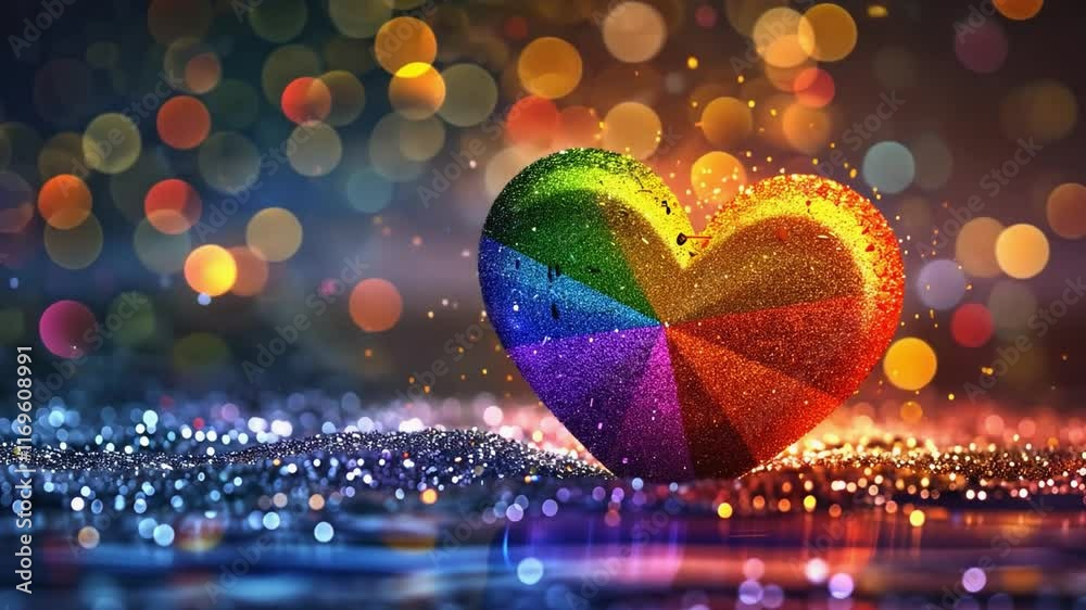Poster this colorful heart shines against a backdrop of beautiful bokeh lights, perfect for a festive setti