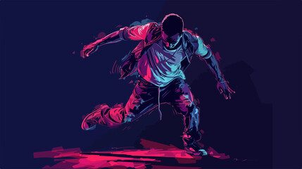 Dynamic African American hip-hop dancer on dark background