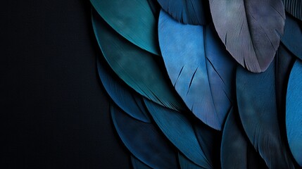 Obraz premium Close-up of blue bird feathers on black background, resembling a bird's wing