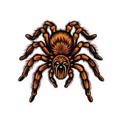 Vector illustration of a tarantula in a web, highlighting its hairy legs.