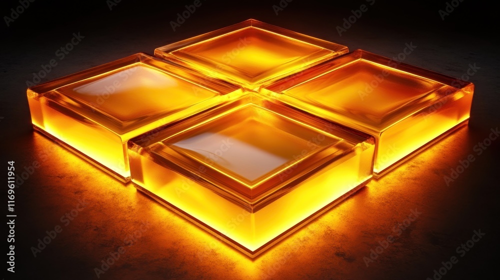 Poster Illuminated Glass Cubes Form Abstract Square Pattern