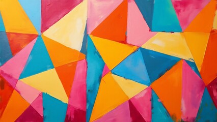 Abstract Geometric Painting Vibrant Colorful Triangles Art
