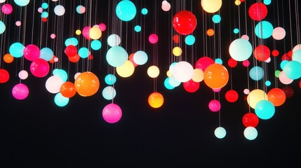 Colorful Illuminated Spheres Hanging Against Dark Background