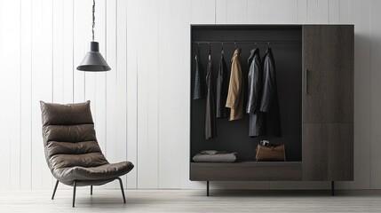 Modern Room Interior Design With Chair And Wardrobe