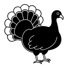 Simple Black Thanksgiving Turkey Silhouette on White Background