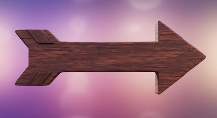 Wooden Direction Arrow icon sign with vibrant color, soft gradient background, pointing and directing