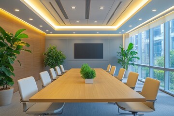 Fototapeta premium Empty presentation boardroom with modern technology and projector