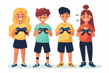 Smiling children hold controllers, ready to play games.