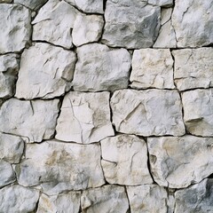 A wall made of white stones with a rough texture