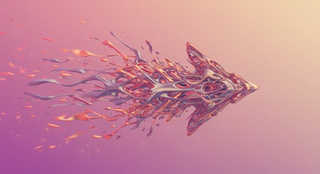 Messy Abstract Arrow sign design with vibrant color, soft gradient background, pointing and directing